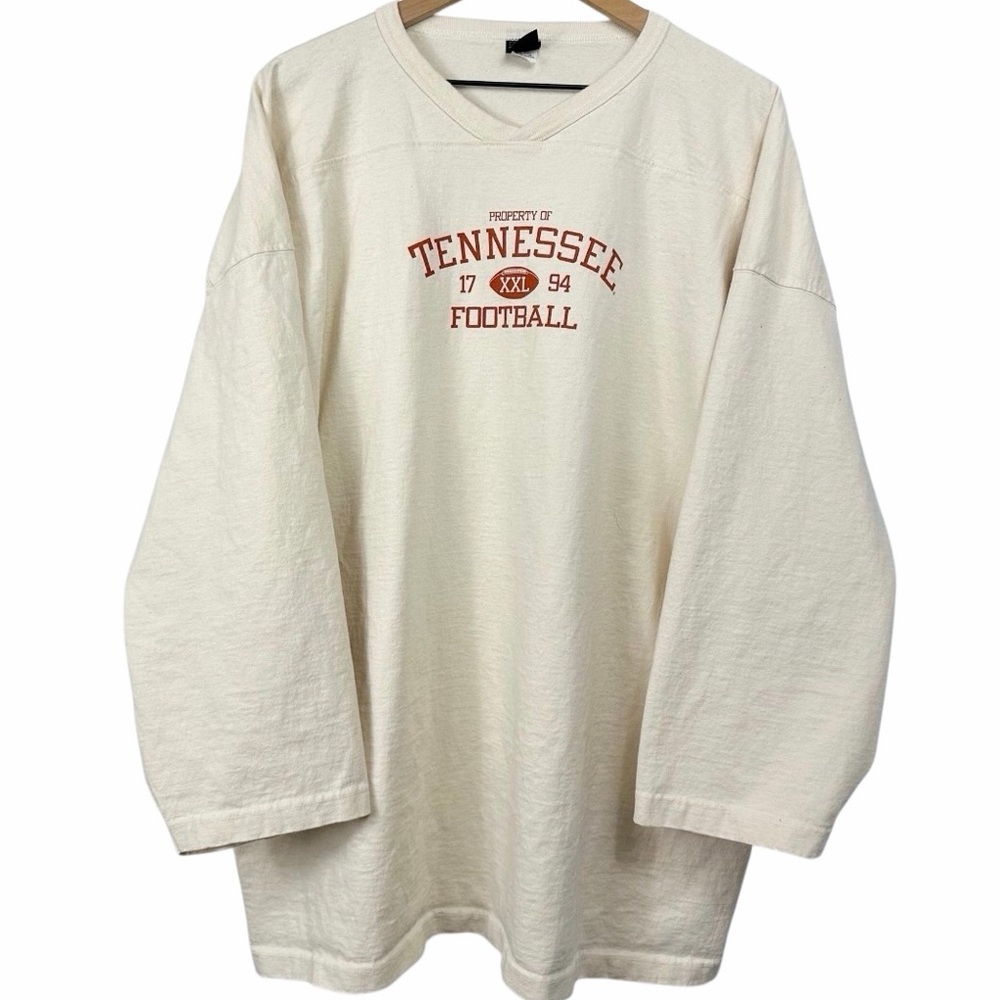 VTG Tennessee Volunteers Football Long Sleeve Shirt 2X Cream V-Neck 1994 Graphic
